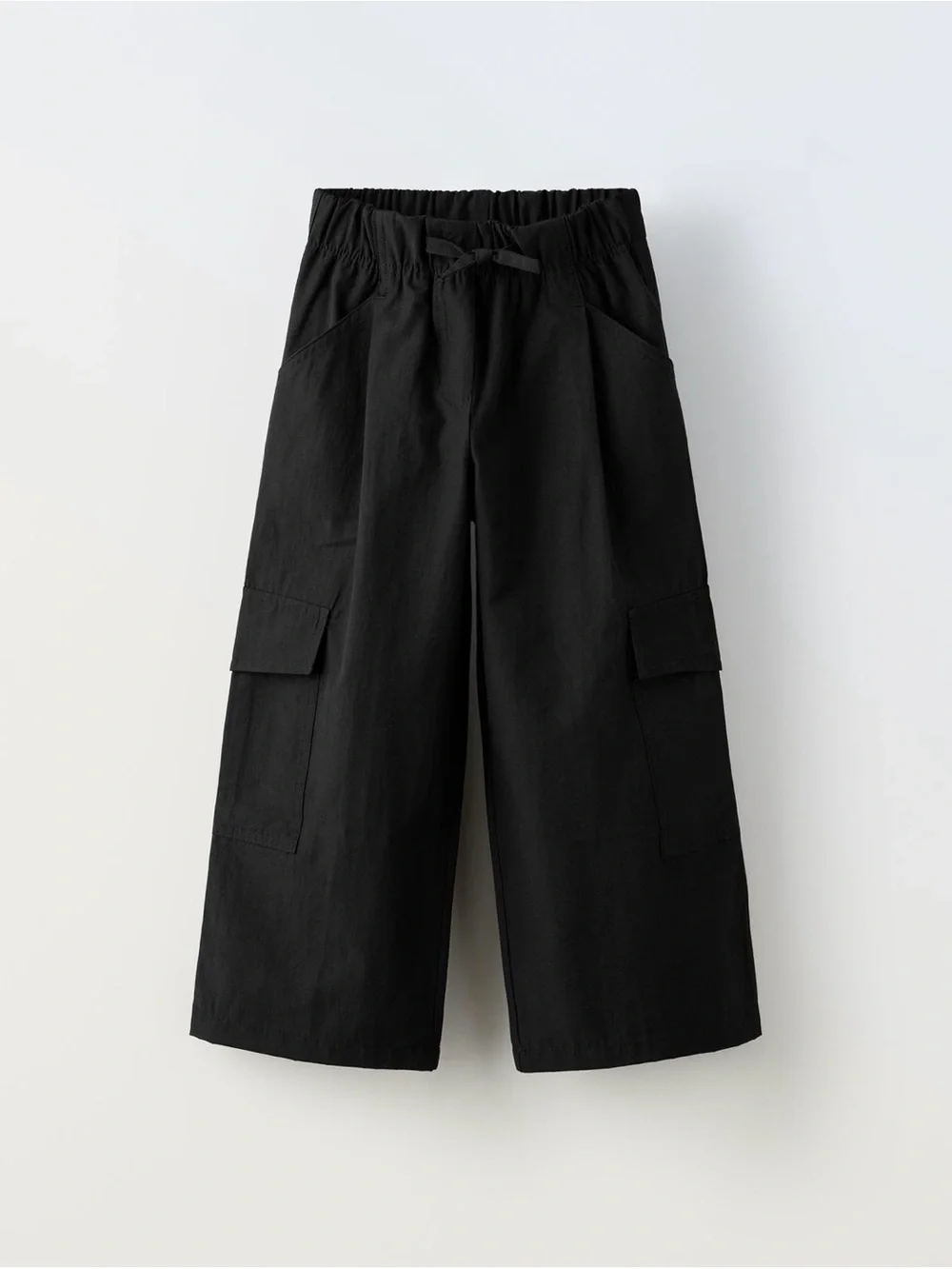 Zara kids technical Black Cargo Wide-Leg Pants - Elastic Waist size 7 years